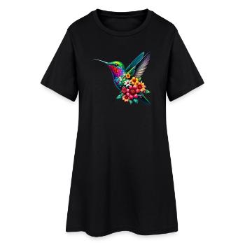 Colibri décoré de fleurs - Robe T-shirt Femme - noir - Devant