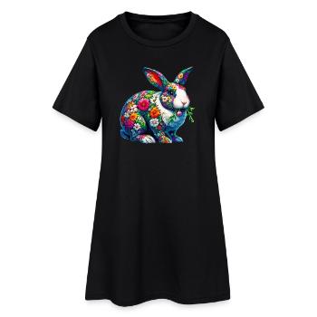 Lapin décoré de fleurs - Robe T-shirt Femme - noir - Devant
