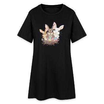 cute easter bunnies family with pastel easter eggs - Women’s T-Shirt Dress - black - Front
