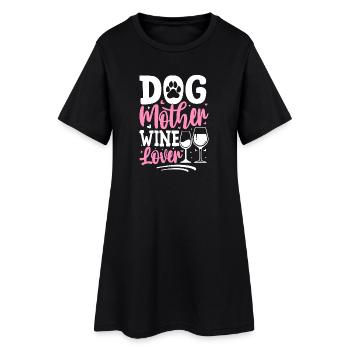 Hundemutter, Weinliebhaberin - Frauen T-Shirt-Kleid - Schwarz - Vorne