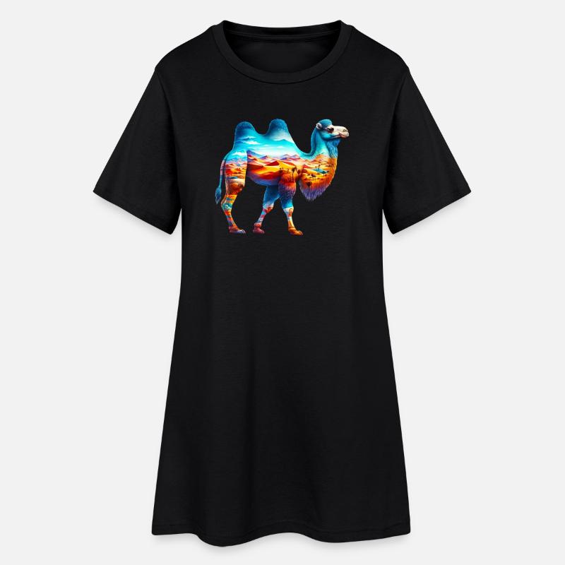 Kamel - Frauen T-Shirt-Kleid - Schwarz