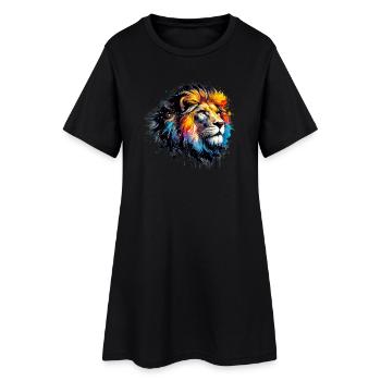 Löwe - Frauen T-Shirt-Kleid - Schwarz - Vorne