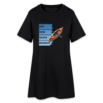 Essen - Rudern - Schlafen - Wiederholen - Frauen T-Shirt-Kleid - Schwarz - Vorne