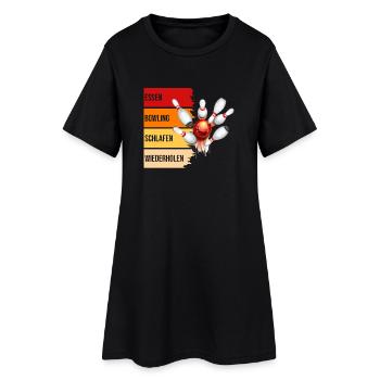 Essen - Bowling - Schlafen - Wiederholen - Frauen T-Shirt-Kleid - Schwarz - Vorne