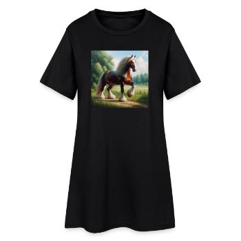 Aquarelle Cheval Percheron - Robe T-shirt Femme - noir - Devant