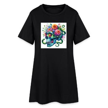 Aquarelle tête de mort bleue et serpents - Robe T-shirt Femme - noir - Devant