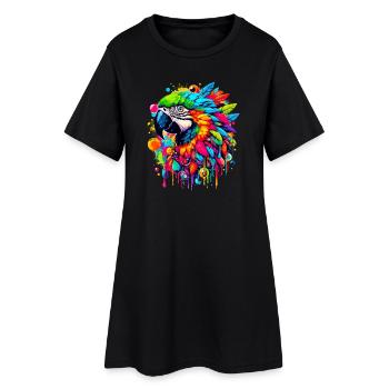 Papagei - Frauen T-Shirt-Kleid - Schwarz - Vorne