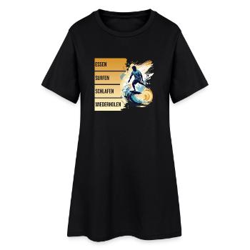 Essen - Surfen - Schlafen - Wiederholen - Frauen T-Shirt-Kleid - Schwarz - Vorne