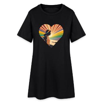 Regenbogen Retro, Frau im Herz , Einzigarting - Frauen T-Shirt-Kleid - Schwarz - Vorne