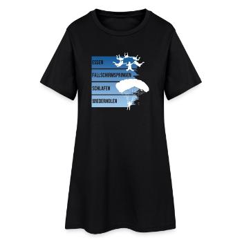 Essen - Fallschirmspringen - Schlafen -Wiederholen - Frauen T-Shirt-Kleid - Schwarz - Vorne