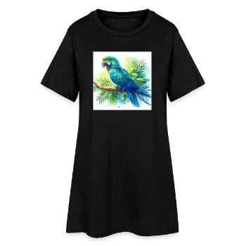 Aquarelle Ara bleu - Robe T-shirt Femme - noir - Devant