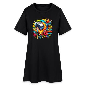 Papagei - Frauen T-Shirt-Kleid - Schwarz - Vorne
