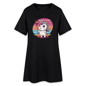 Tennis Einhorn - Frauen T-Shirt-Kleid - Schwarz - Vorne