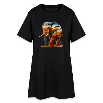 Elefant - Frauen T-Shirt-Kleid - Schwarz - Vorne