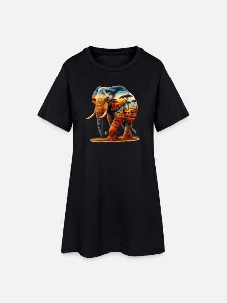 Elefant - Frauen T-Shirt-Kleid - Schwarz