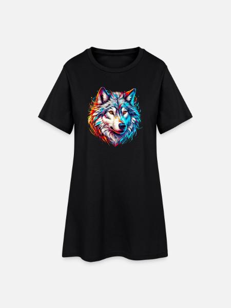 Wolf - Frauen T-Shirt-Kleid - Schwarz