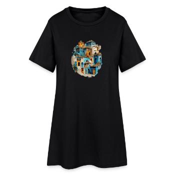 Colorful house village in blue hue - Women’s T-Shirt Dress - black - Front
