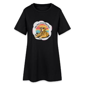 Chiens avec lunettes de soleil et coucher de soleil - Robe T-shirt Femme - noir - Devant