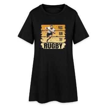 Pass - Run - Try - Rugby - Frauen T-Shirt-Kleid - Schwarz - Vorne