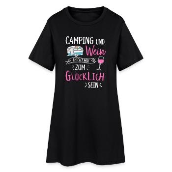 Camping und Wein Wohnwagen Camper Campingplatz - Frauen T-Shirt-Kleid - Schwarz - Vorne