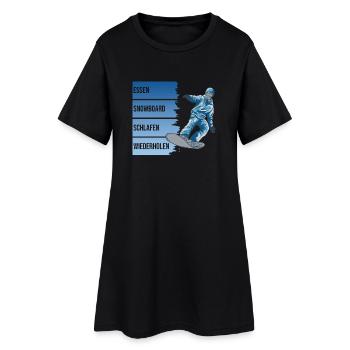 Essen - Snowboard - Schlafen - Wiederholen - Frauen T-Shirt-Kleid - Schwarz - Vorne