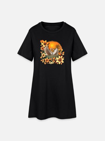 Beaux cygnes amoureux. - Robe T-shirt Femme - noir