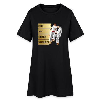 Essen - Judo - Schlafen - Wiederholen - Frauen T-Shirt-Kleid - Schwarz - Vorne