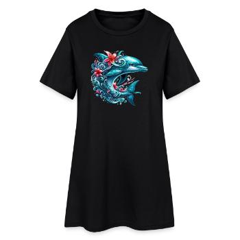 Delfin - Frauen T-Shirt-Kleid - Schwarz - Vorne