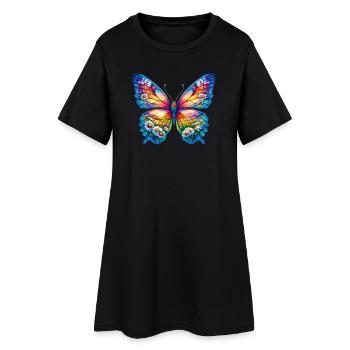 Butterfly flowers daisy daisies - Women’s T-Shirt Dress - black - Front