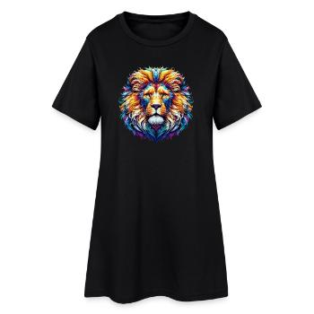 Löwe - Frauen T-Shirt-Kleid - Schwarz - Vorne
