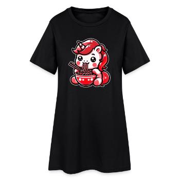 Japonais Kawaii Licorne Ramen Cuisine Asiatique - Robe T-shirt Femme - noir - Devant