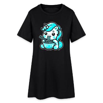 Japonais Kawaii Licorne Ramen Cuisine Asiatique - Robe T-shirt Femme - noir - Devant