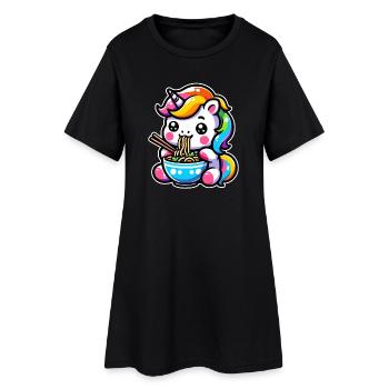 Japonais Kawaii Licorne Ramen Cuisine Asiatique - Robe T-shirt Femme - noir - Devant