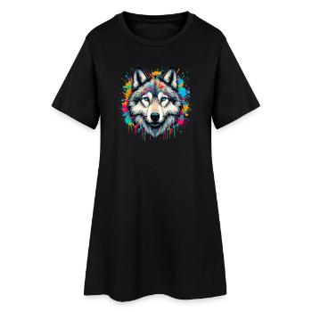 Loup - Robe T-shirt Femme - noir - Devant