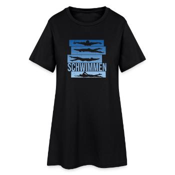 Schwimmen - Frauen T-Shirt-Kleid - Schwarz - Vorne