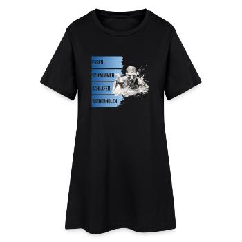 Essen - Schwimmen - Schlafen - Wiederholen - Frauen T-Shirt-Kleid - Schwarz - Vorne