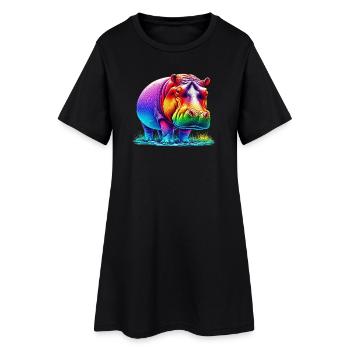 Nilpferd - Frauen T-Shirt-Kleid - Schwarz - Vorne