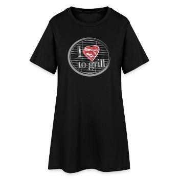 Fleisch als Herz auf dem Grill - Liebe zum grillen - Frauen T-Shirt-Kleid - Schwarz - Vorne