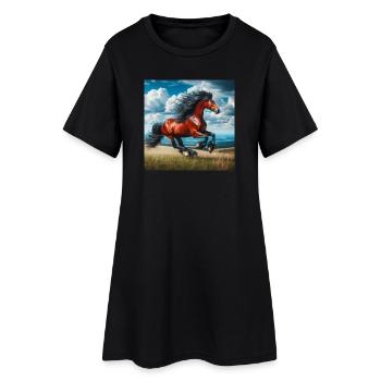 Cheval au galop - Robe T-shirt Femme - noir - Devant