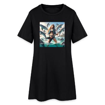 Guitariste de métal parmi les dauphins - Robe T-shirt Femme - noir - Devant