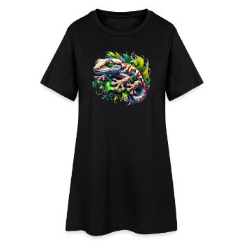 Gecko - Frauen T-Shirt-Kleid - Schwarz - Vorne
