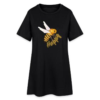 jaune Happy lettrage avec abeille dessinée à la main - Robe T-shirt Femme - noir - Devant