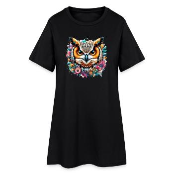 Eule - Frauen T-Shirt-Kleid - Schwarz - Vorne