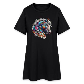 Pferd - Frauen T-Shirt-Kleid - Schwarz - Vorne