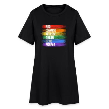 Regenbogenfarben Streifenkunst - Frauen T-Shirt-Kleid - Schwarz - Vorne