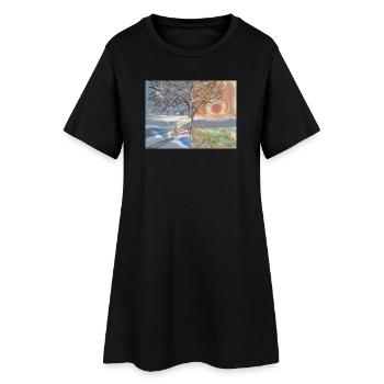 Jahreszeiten der Gelassenheit: Eine Harmonie im Kontrast - Frauen T-Shirt-Kleid - Schwarz - Vorne