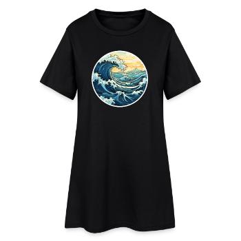 Vague japonaise – style Hokusai Sea vintage - Robe T-shirt Femme - noir - Devant