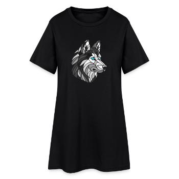 Husky noir et blanc avec yeux bleux, géométrique - Robe T-shirt Femme - noir - Devant