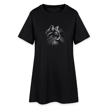 Tête de chat, minimaliste traits blanc - Robe T-shirt Femme - noir - Devant