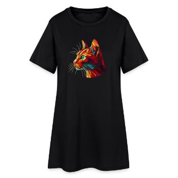 Red cat head geometric art polygons - Women’s T-Shirt Dress - black - Front